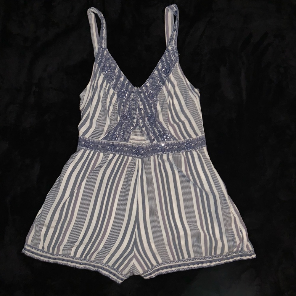 Blue and white striped romper